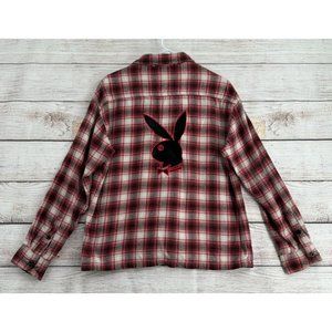Playboy‎ x PacSun Embroidered Bunny Flannel Shirt Women's Size S Red/Gray Plaid